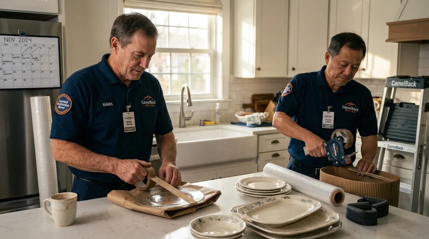 Professional crew packing kitchen dishware in Kenton, OH